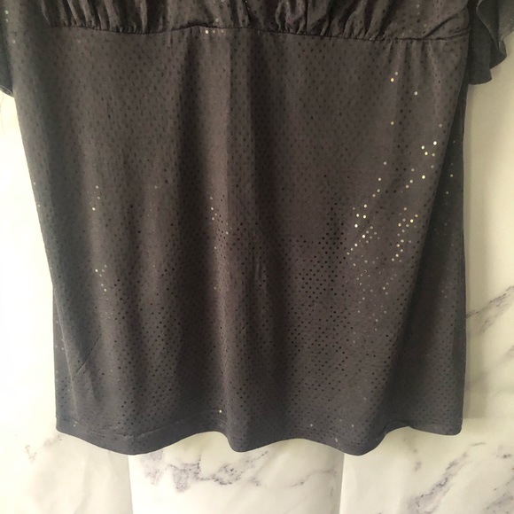 DARK GREY SEQUIN GLITTER FLUTTER SHORT SLEEVE BLOUSE TOP WOMENS 1X - Picture 4 of 7
